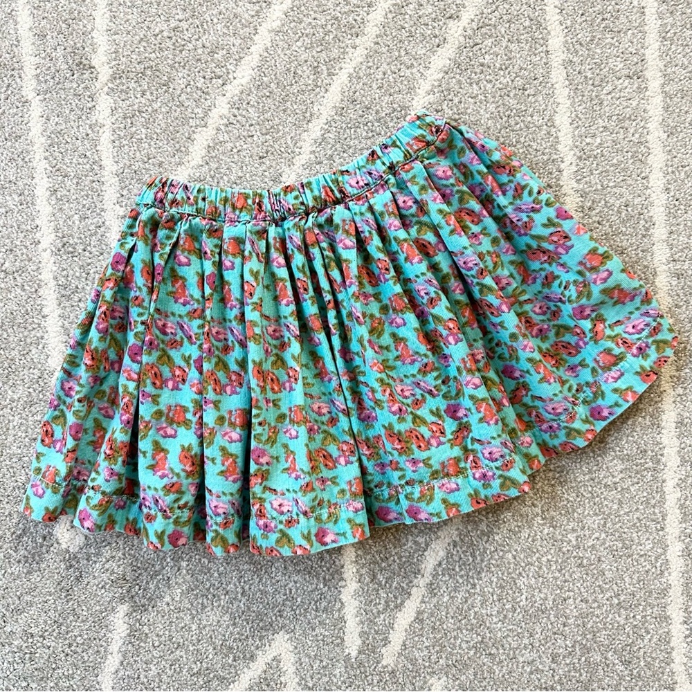 Teal and Pink Floral Corduroy Pullon Full Skirt Girls XS 2-3